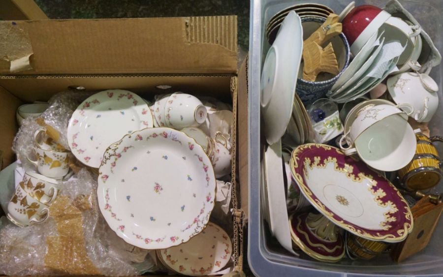 Two boxes of assorted ceramics including tea wares, a Staffordshire comport and other related - Image 2 of 7