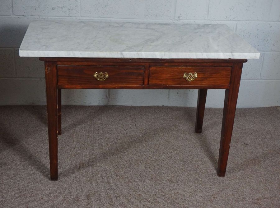 Marble topped table  with 2 drawers 76 cm high, 120 cm wide, 60 cm deep and a chest of drawers - Image 2 of 9