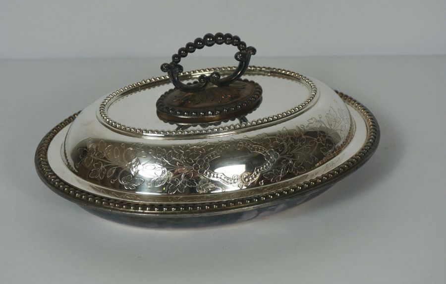 Assorted silver plate and metal ware, including a large Victorian plated salver, entree dishes - Image 7 of 9