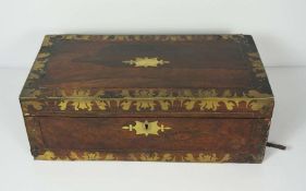 A late Regency rosewood writing slope, with brass banding, and hinged lid, 18cm high, 51cm wide