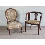 A Victorian walnut framed nursing chair, with short cabriole legs; together with a small Edwardian