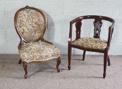 A Victorian walnut framed nursing chair, with short cabriole legs; together with a small Edwardian