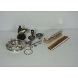 A small group of small silver and virtu; including a pair of silver ash tray frames, by Walker &