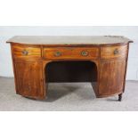 A George III mahogany bow-fronted sideboard, distressed condition, 164cm wide by 90cm high by 63.5cm