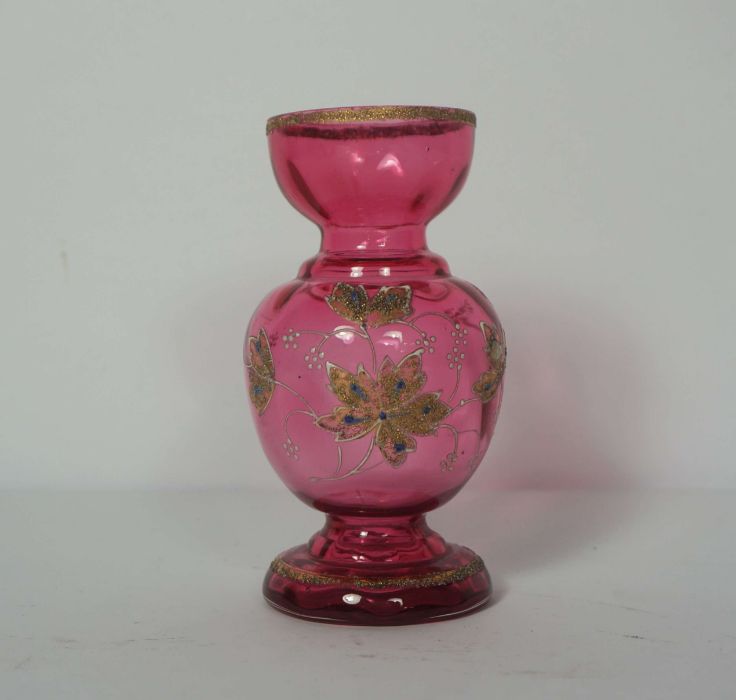 A box of assorted decorative glass, including a Victorian ruby glass lustre, assorted cranberry - Image 7 of 7