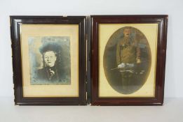 Vintage portrait photograph of a gentleman in military dress, framed; and another framed photo (2)