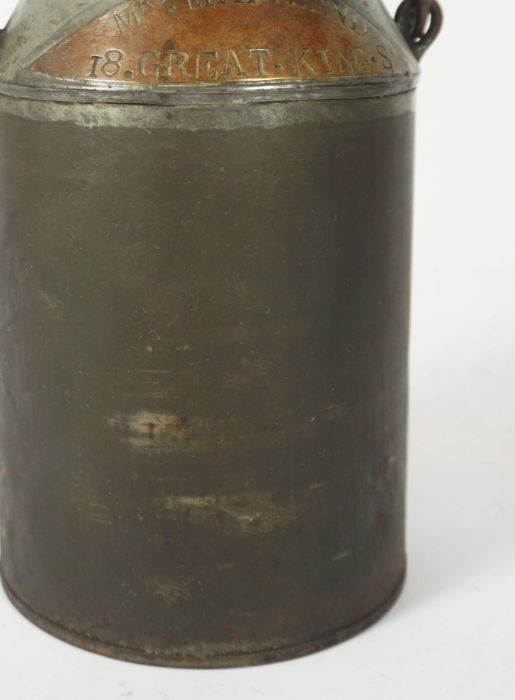 A very large pewter covered insulated hot water jug, of tapered form, with scrolling ‘twig’ side - Image 5 of 6