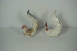A pair of LLadro porcelain cockerels, 23cm high, together with assorted other decorative ceramics,