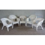 A set of five painted wicker Colonial style garden room armchairs (5)