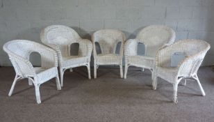 A set of five painted wicker Colonial style garden room armchairs (5)