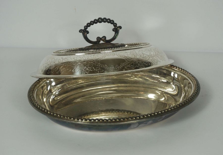 Assorted silver plate and metal ware, including a large Victorian plated salver, entree dishes - Image 8 of 9