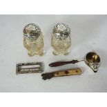 A group of items, including a pair of silver topped dressing table bottles, circa 1900; with a