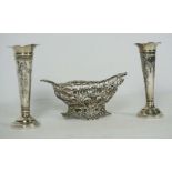 A Victorian silver sweetmeat basket, London 1892, of pierced oval form, with a scrolled and