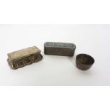 A small silver pin box, Birmingham 1902, 9 cm long; together with a Continental silver pin box,