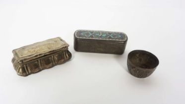 A small silver pin box, Birmingham 1902, 9 cm long; together with a Continental silver pin box,