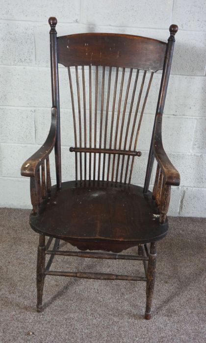 An unusual pair of spindle backed Windsor style armchairs, circa 1900, possibly American, with - Image 3 of 3