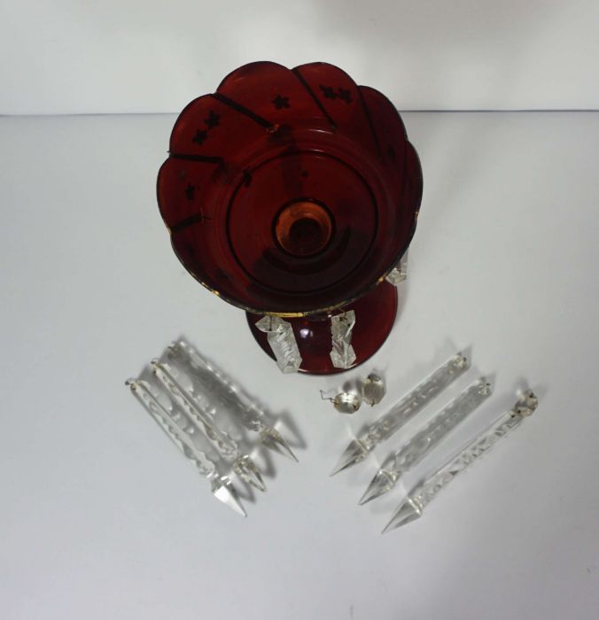 A box of assorted decorative glass, including a Victorian ruby glass lustre, assorted cranberry - Image 3 of 7