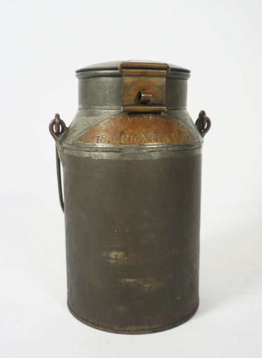 A very large pewter covered insulated hot water jug, of tapered form, with scrolling ‘twig’ side - Image 4 of 6