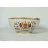 A good Qianlong export style famille rose armorial decorated punch bowl, Samson porcelain, Paris,