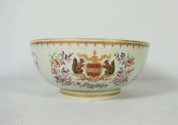 A good Qianlong export style famille rose armorial decorated punch bowl, Samson porcelain, Paris,