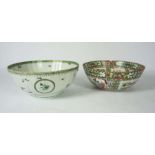 A Chinese export porcelain famille verte punch bowl, decorated with roundels of flowers, 18th