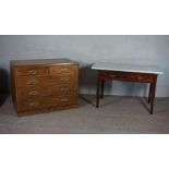 Marble topped table  with 2 drawers 76 cm high, 120 cm wide, 60 cm deep and a chest of drawers