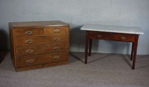 Marble topped table  with 2 drawers 76 cm high, 120 cm wide, 60 cm deep and a chest of drawers