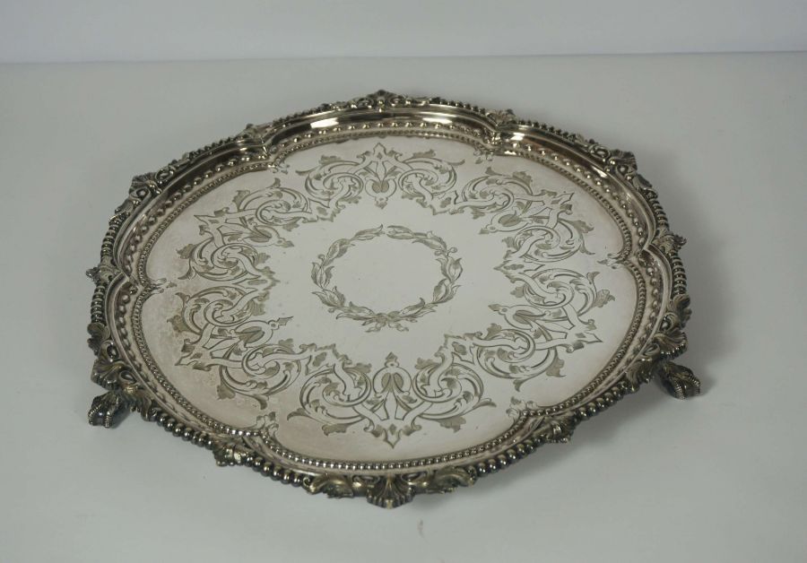 Assorted silver plate and metal ware, including a large Victorian plated salver, entree dishes - Image 5 of 9