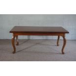 A French style dining table, modern, with cabriole legs, 76 cm high, 186cm long, 102 cm wide