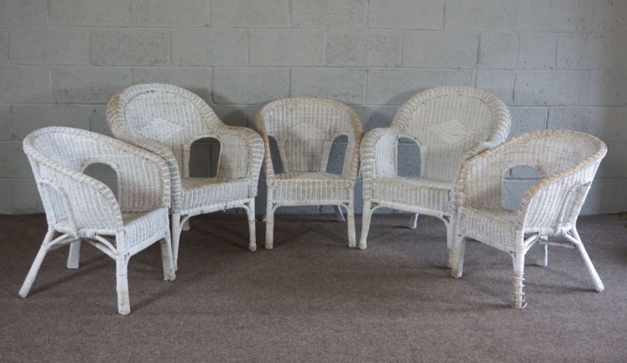 A set of five painted wicker Colonial style garden room armchairs (5) - Image 2 of 8