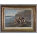 Wilton Motley, 19th/20th century British,  Otterhounds, oil on canvas, signed LL: Wilton Motley
