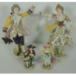 A pair of Dresden porcelain figures of a Lady and Gallant, late 19th century, both decorated in