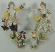 A pair of Dresden porcelain figures of a Lady and Gallant, late 19th century, both decorated in