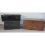 A vintage oak tool chest, together with two trunks (3)