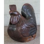 A large and carved hardwood cockerel, 52cm high, 61cm wide