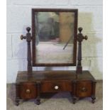 A mahogany dressing table mirror, 19th century, with box plateau base and three drawers, 70cm