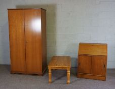 A modern double wardrobe, a small pine coffee table, and small bureau (3)