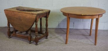 A 17th century revival oak gateleg table, with turned legs (one leaf tip loose); together with a