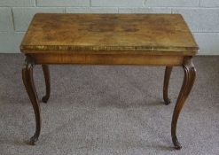An 18th century style burr walnut veneered card table, 19th century revival, with rotating and