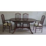 A modern reproduction dining suite, with six chairs and an extending table, 155cm long (7)