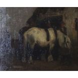 George Smith, British (1870-1934),  Working Horses at the Trough,  oil on canvas, signed LR: Geo