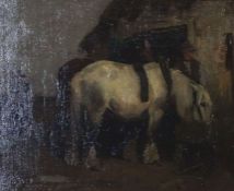 George Smith, British (1870-1934),  Working Horses at the Trough,  oil on canvas, signed LR: Geo