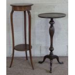 A George I style candle stand, with baluster pillar and tripod base, 80cm high; together with am