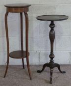 A George I style candle stand, with baluster pillar and tripod base, 80cm high; together with am