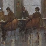 Michael Ewart, Scottish Contemporary,  The Tearoom,  oil on board, 26cm x 26cm