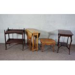A light oak gateleg table; two small occasional tables and a two tier trolley (4)