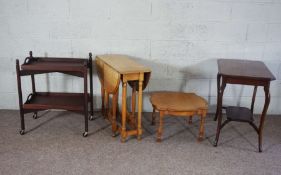 A light oak gateleg table; two small occasional tables and a two tier trolley (4)