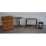 A swing dressing mirror, together with a small occasional table, rattan clothes basket and a small