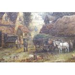 British School, 19th century,  A village evening; Farmyard,  oil on canvas, a pair, unsigned,