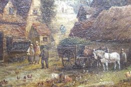 British School, 19th century,  A village evening; Farmyard,  oil on canvas, a pair, unsigned,